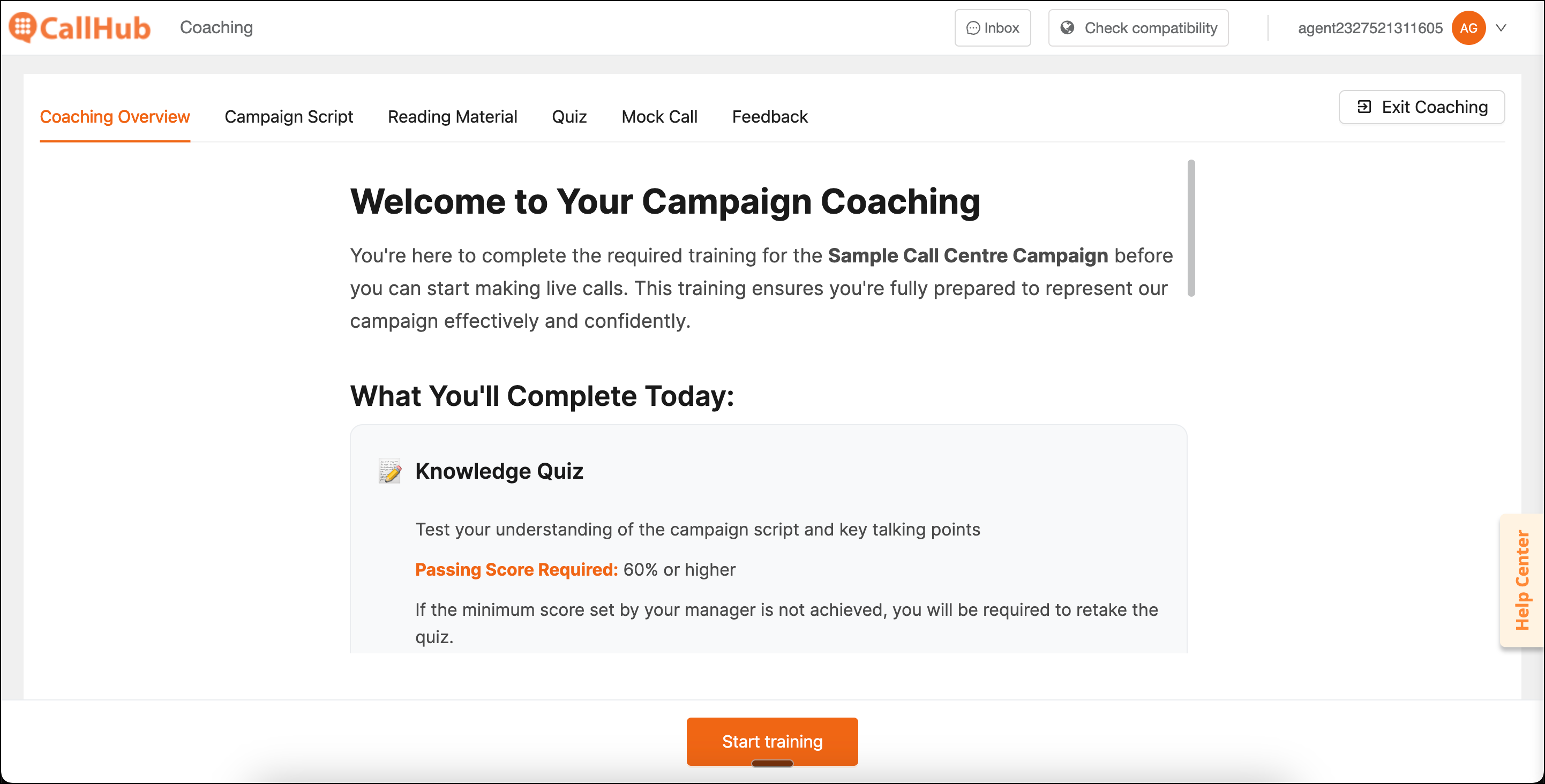 Onboarding coaching screen showing the reading guide step